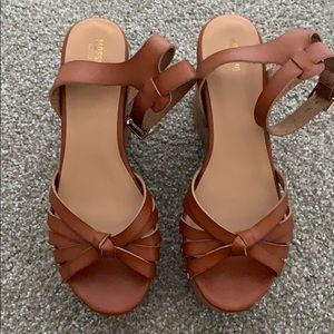 Brown corked heeled sandals